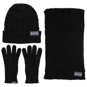 8181 Men's And Women's 3 Piece Cable Knit Scarf, Beanie, Glovess Set-unisex